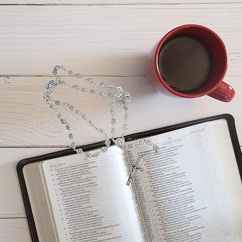 Miniatura 5 de Medalla de San Benito de plata oxidada, rosario de cuentas para proteger el exorcismo, 22 pulgadas