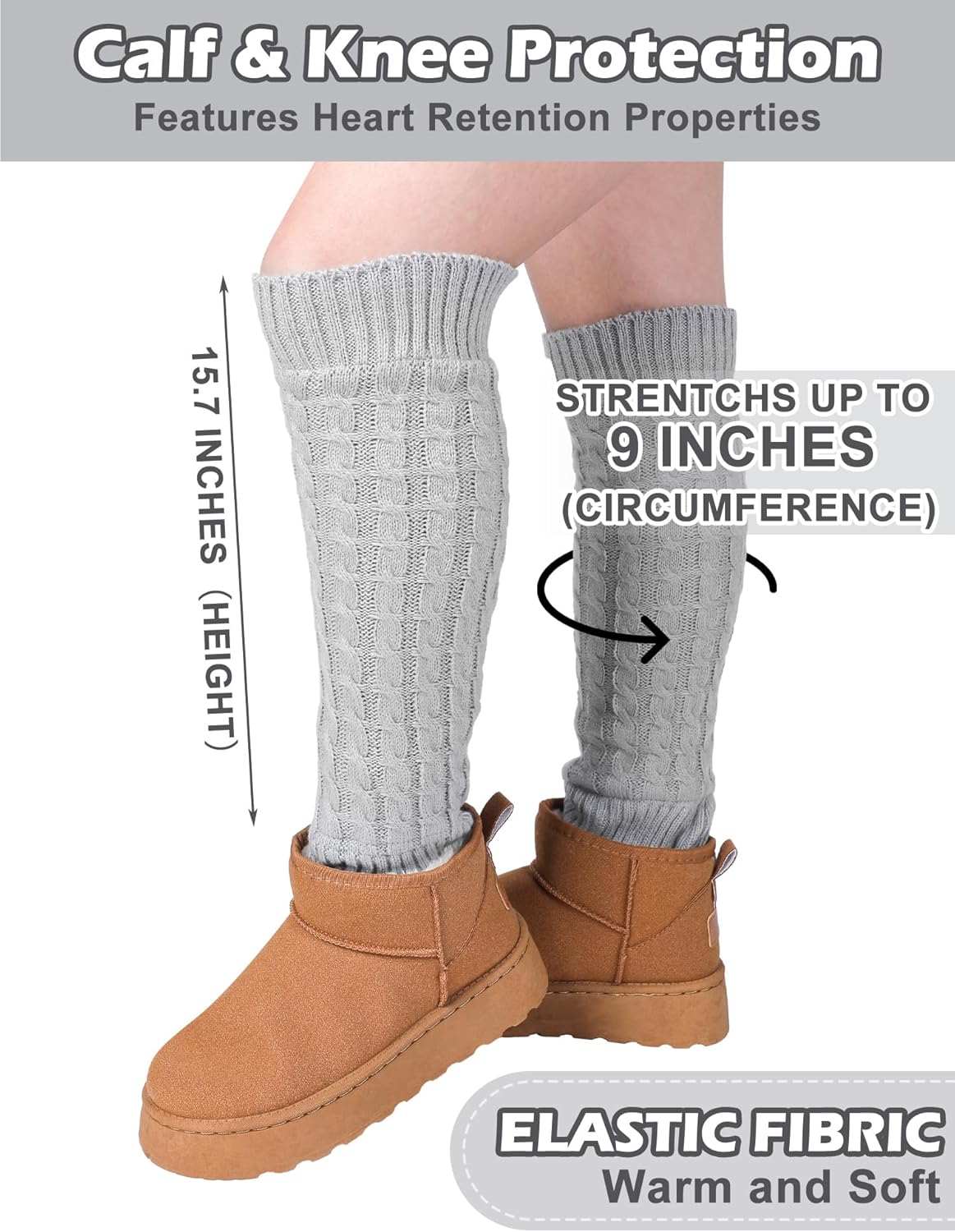 Shihanee 2 Pairs Winter Fleece Lined Leg Warmers for Women Warm Long Boot Socks Knit Thick Calf Warmers for Skating Walking - Image 4