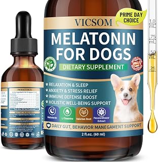 Liquid Melatonin for Dogs, Dog Melatonin with L-Theanine for Small Medium Large Dog Sleep Aid, Stress & Anxiety Relief, Calm Aid for Dogs Puppies, Support Relaxation & Deep Sleep, 60ml