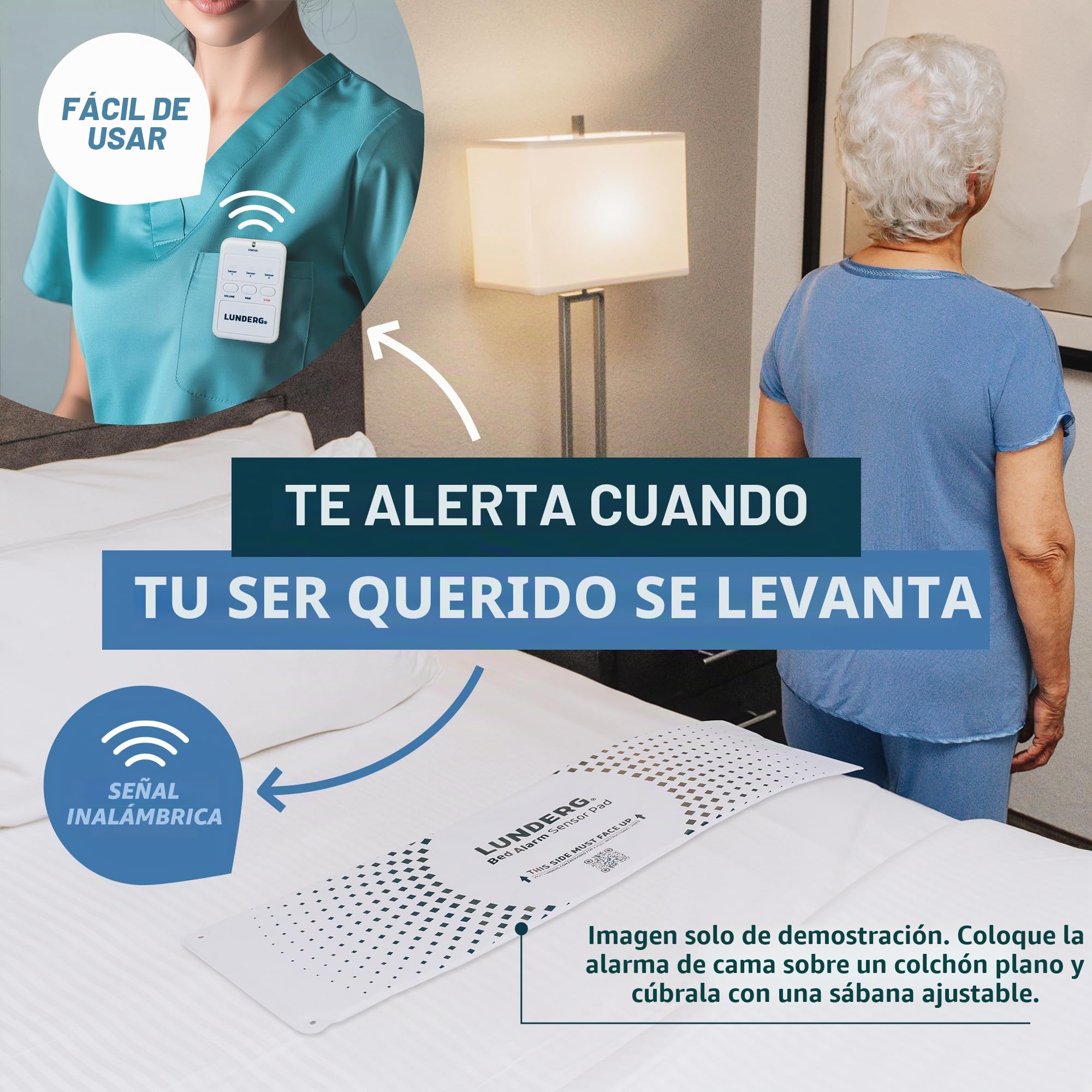Lunderg Alarma de cama para adultos mayores, almohadilla de sensor inalámbrica (10 x 30 pulgadas), buscapersonas y prevención de caídas para ancianos y pacientes con demencia