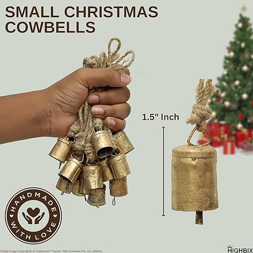 Miniatura 4 de HIGHBIX Campanas de vaca de metal de estaño rústico vintage de 1.6 in, hechas a mano, con cuerda de yute (30 unidades, cilindro)