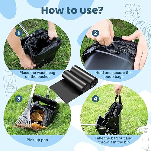 Miniatura 3 de Odoland Contenedor giratorio grande y rastrillo y pala con mango largo ajustable, para perros pequeños a grandes en patio, hierba, tierra o grava,