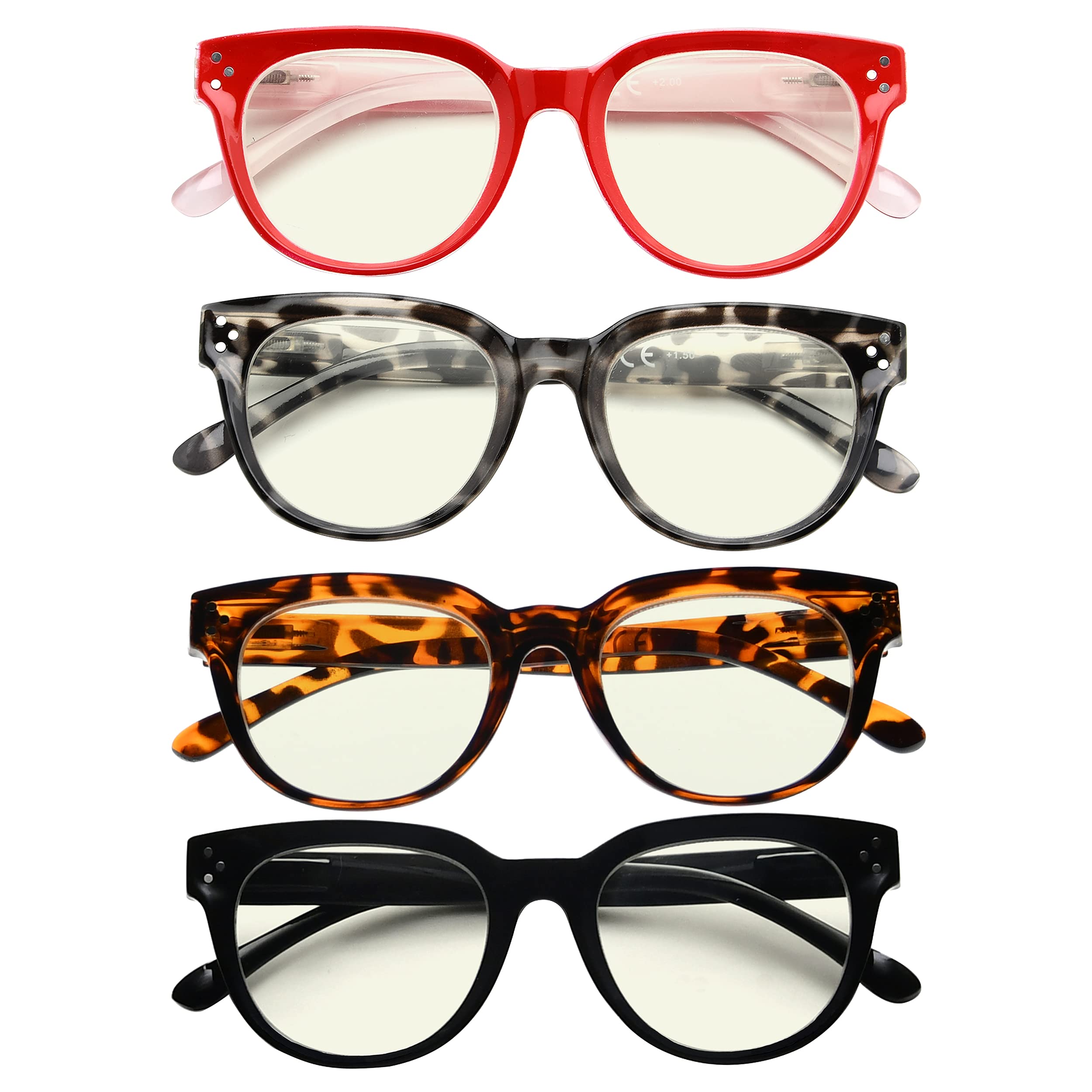 CessBlu 4 Pack Blue Light Blocking Reading Glasses for Women Computer Reader Eyeglasses +2.0