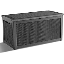 320 Gallon Waterproof Outdoor Storage Box, UV Resistant Resin Deck Box with Hydraulic Rod for Reinforced Stability, Perfect for Patio, Garden, and Pool（Black，320 Gallon）