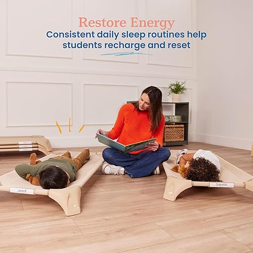 Miniatura 3 de ECR4Kids Cuna apilable acogedora con almacenamiento, mobiliario para aulas, color arena, 6 unidades