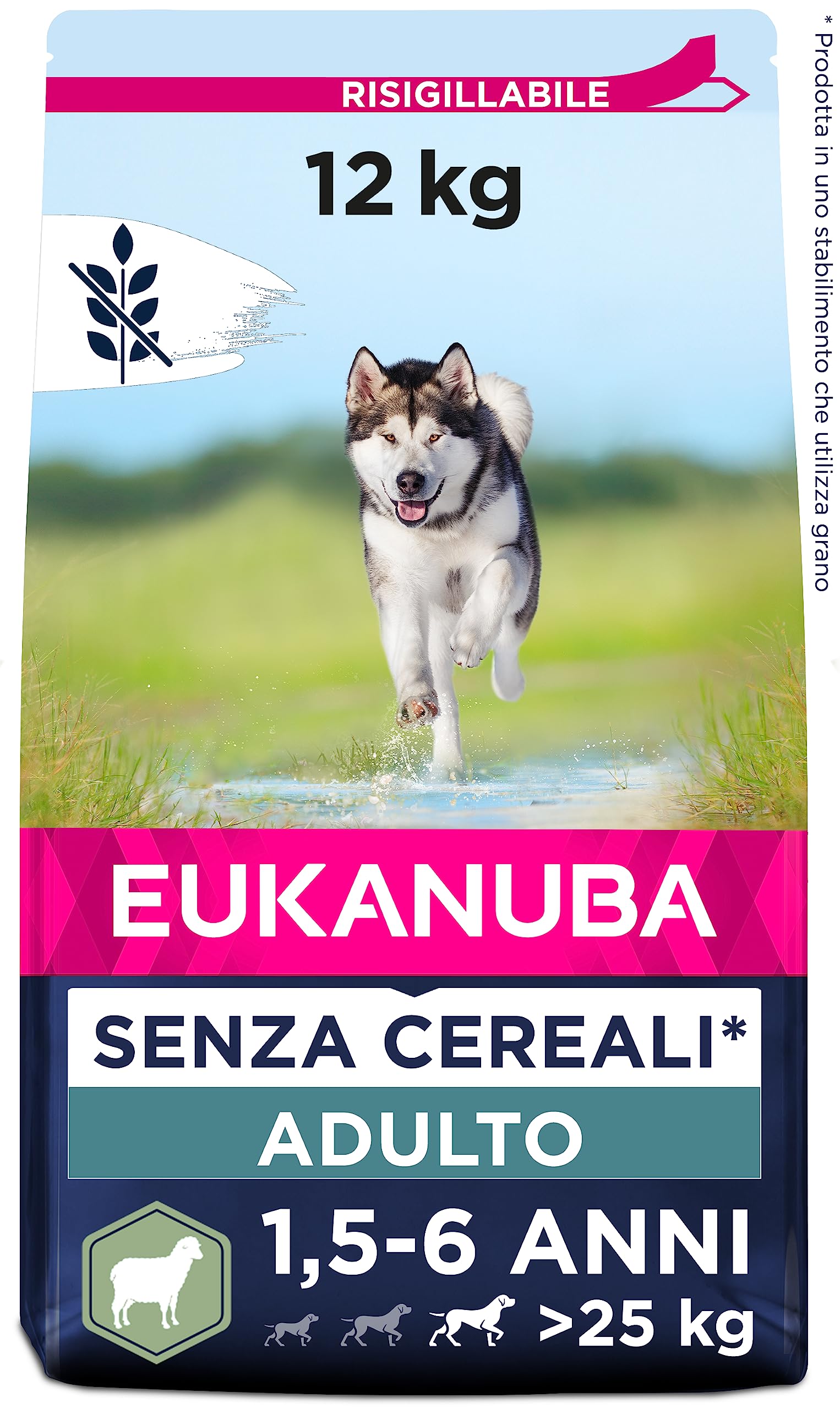 EUKANUBA Cibo per cani senza cereali con agnello per razze di taglia grande - alimento secco per cani adulti, 12 kg