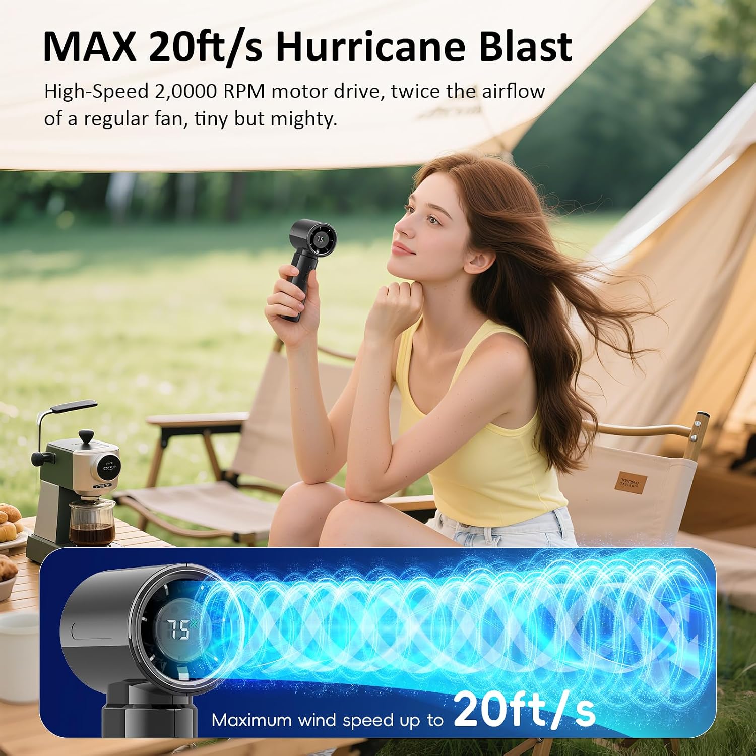 HandFan 4000mAh Portable Handheld Turbo Fan, High Speed Mini Personal Fan, Rechargeable Hand Fans, 100 Speeds Adjustable, Digital Display, Purse Accessories for Travel, Concerts Outdoors(Gloss Black) image 2