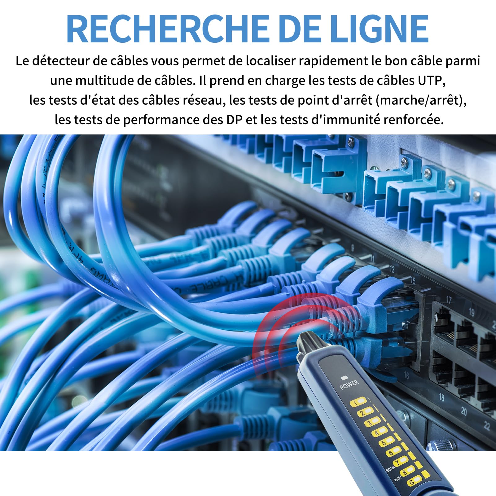 Henkion Kabeltester WT255 Cable Tracker, Drahtverfolger für Netzwerk-Telefonleitungen RVV BNC, unterstützt J45-Netzwerkkabeltest, Kurzschlusstest, Host-/Testbox-Fehlerortung, Arbeiten mit Kameratester