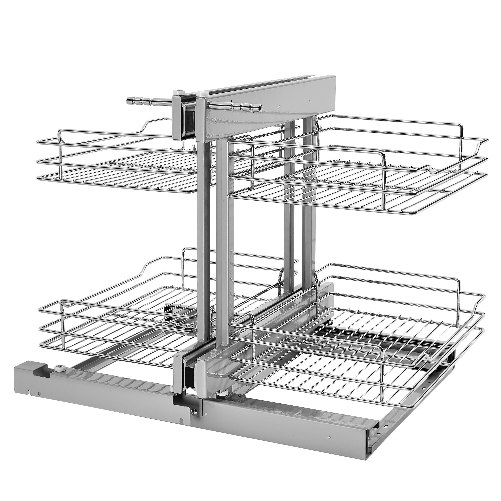Rev-A-Shelf Dual Tier Pullout Shelf Storage Organizer for Blind Corner Kitchen or Bathroom Cabinets,18", 4 Shelves, Silver, 5PSP-18-CR