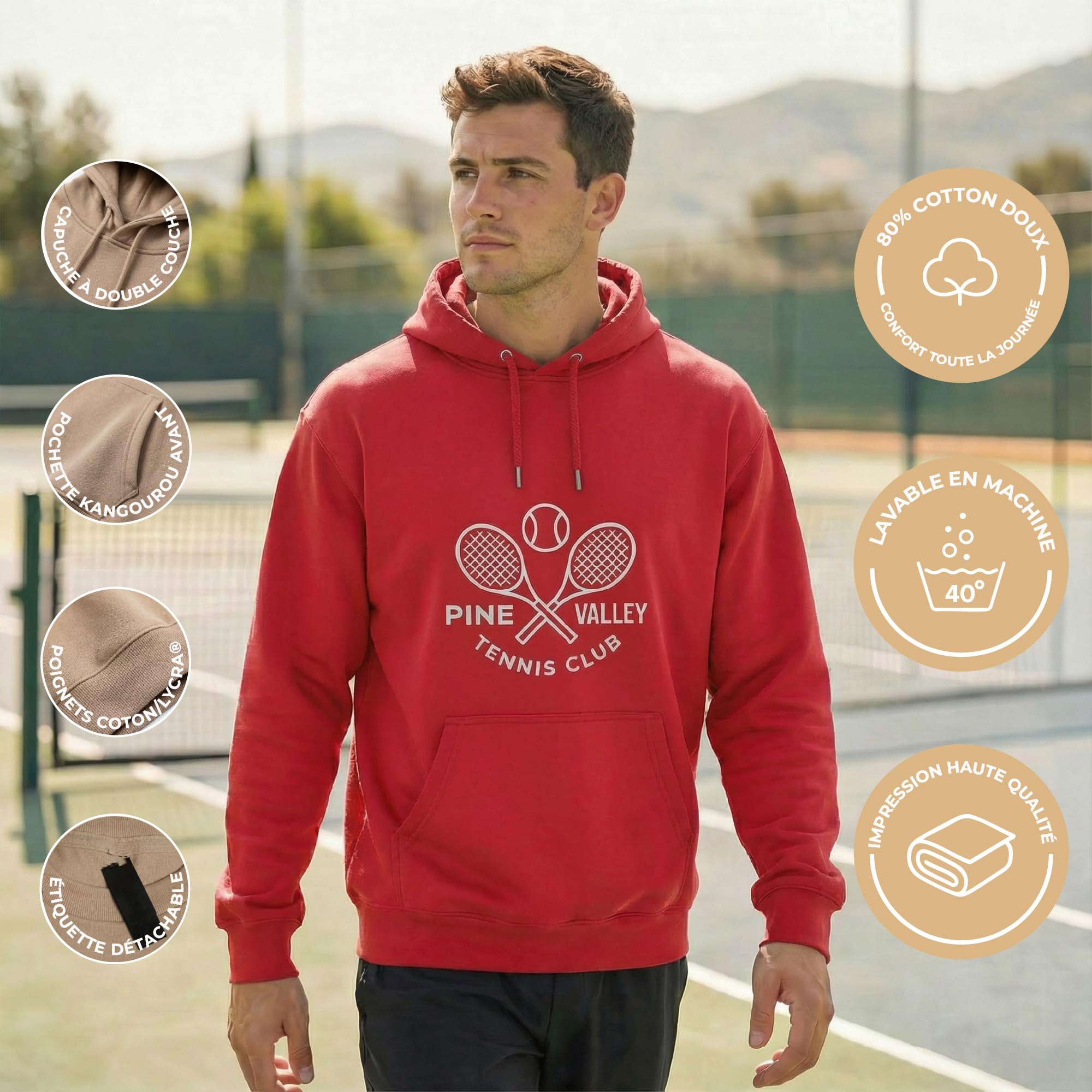 Cimpress Sweat à Capuche Homme Personnalisé, S à 2XL, Ajoutez Logo/Texte/Image, Frontale Uniquement, Idéal pour événements