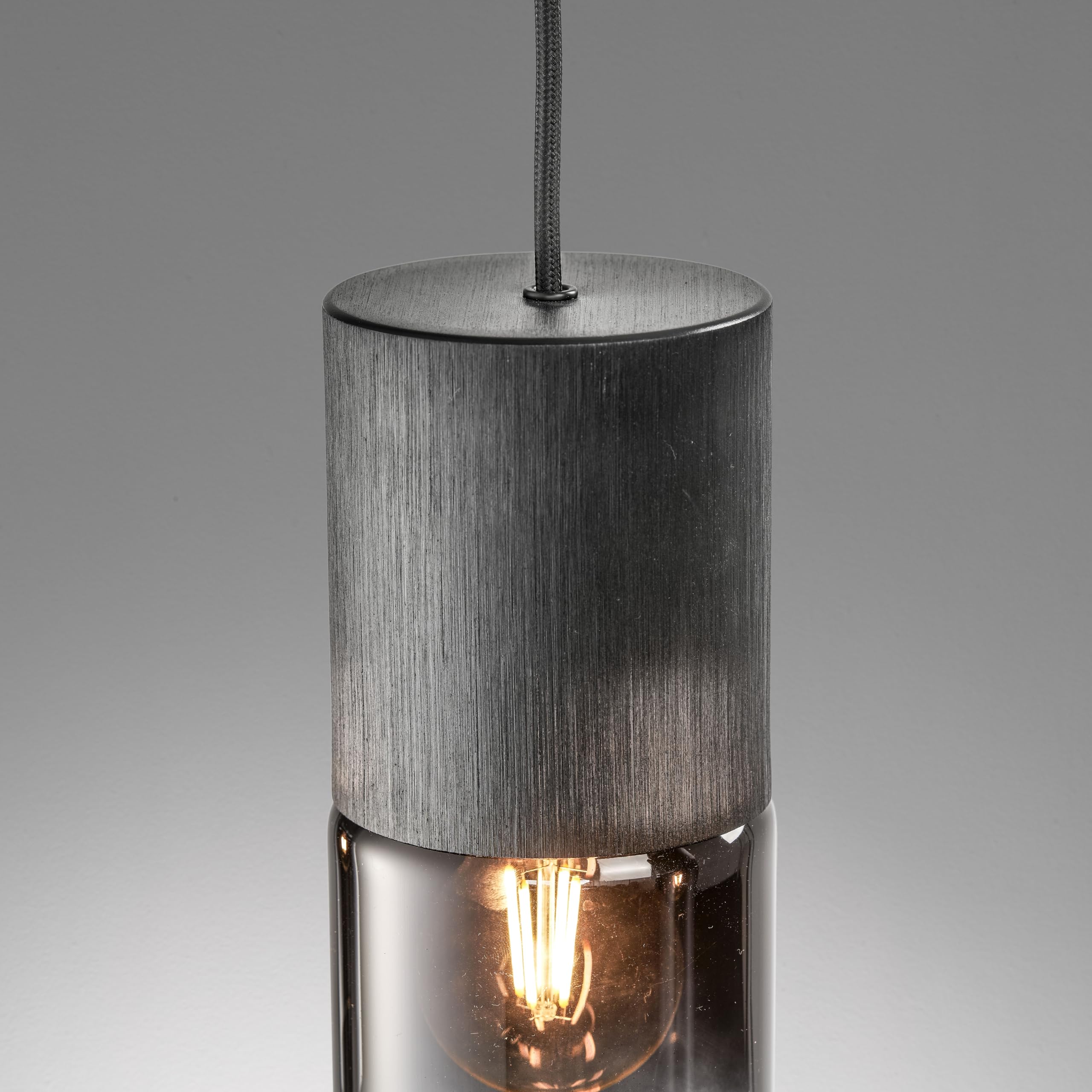 Trio Leuchten Pendelleuchte Robin 310600432, Metall Schwarz matt, Glas rauchfarbig, exkl. 4x E27, Schwarz Matt/Rauchfarbig