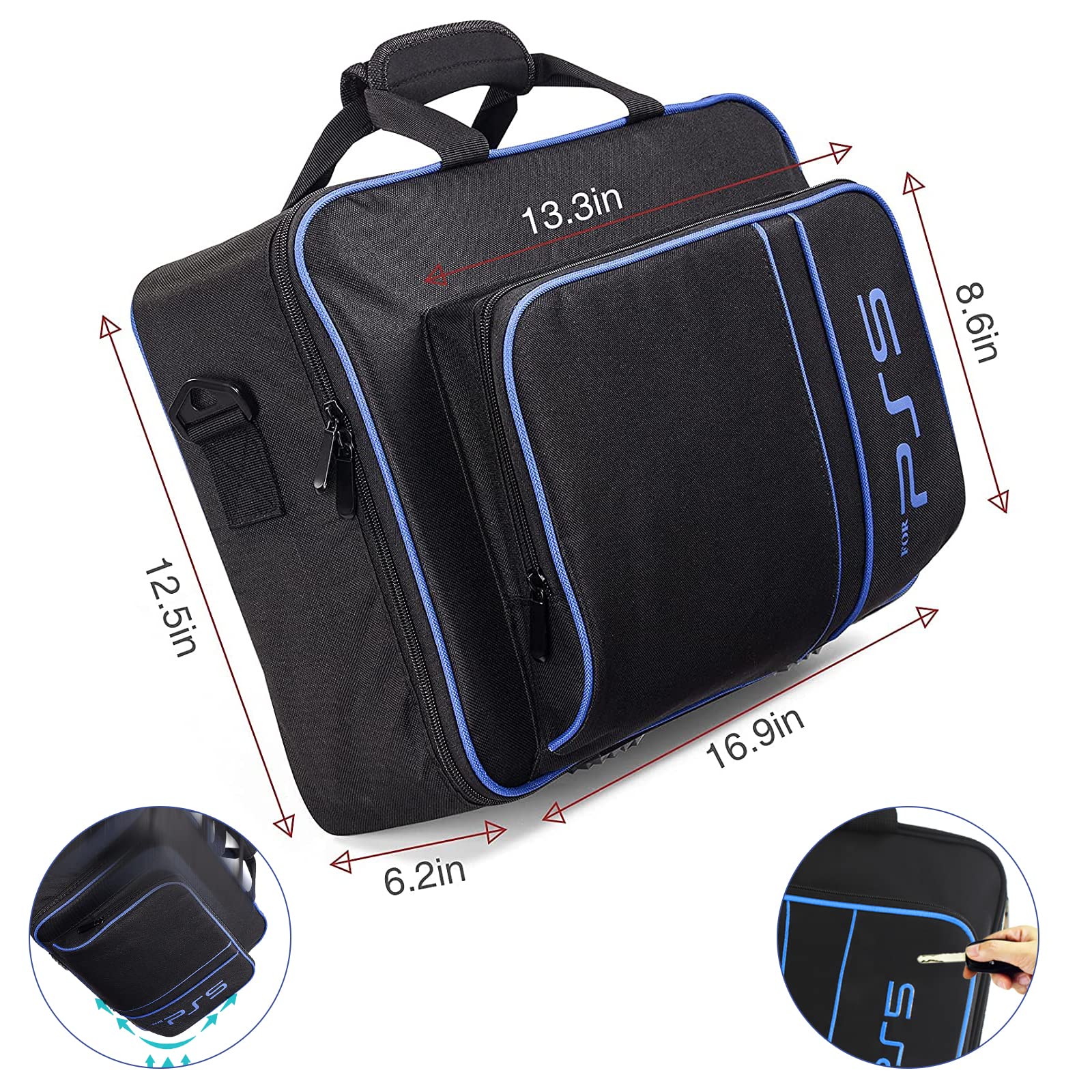 Sac pour PS5,Sacoche pour PS5 Console et Manette,Sac de Voyage Étui pour PS5 Antichoc Sac Transport pour PS5 Console Disc Digital Edition/Carte de Jeu/Casque Jeu/Base de Console/Accessoires