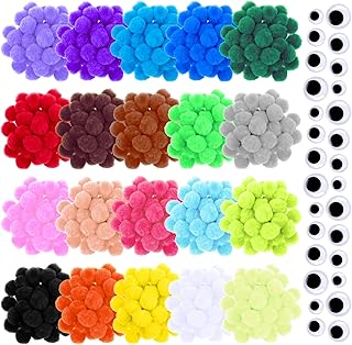 2000pcs 1 Inch/2.5cm Craft Pom Poms with Wiggle Eyes, Colorful Pom Pom B...