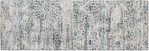 Alfombra rústica floral para pasillo alfombra azul y gris alfombra de lavandería alfombra para entrada baño dormitorio cocina 18 x 60 pulgadas