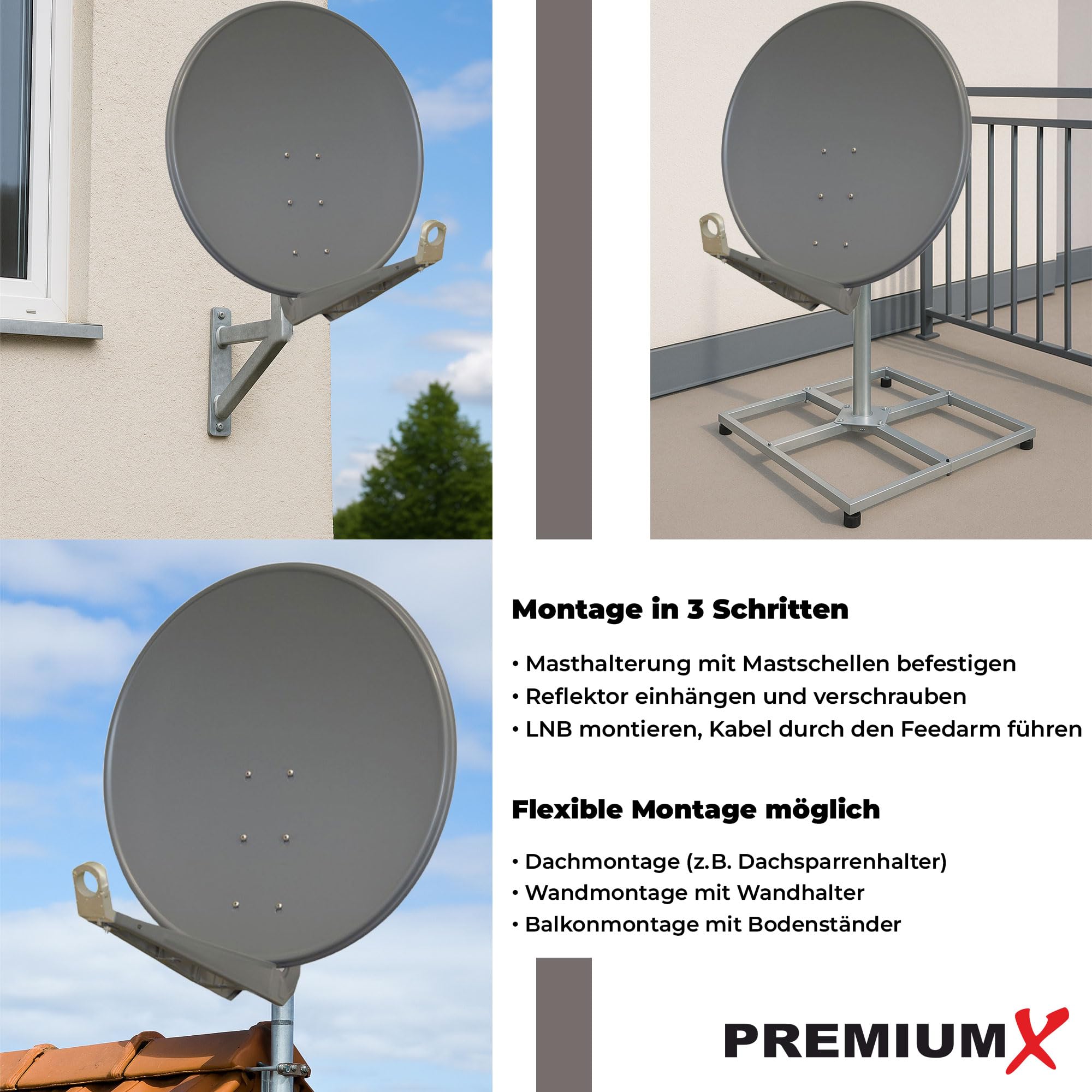 Satellitenschüssel 100cm Aluminium Anthrazit Offset Satelliten-Antenne FullHD 4K UltraHD