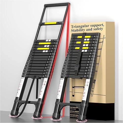 Telescoping Ladder Extension Telescopic Collapsible - 16.5 FT Rv Telescope Foldable Extendable Tall Compact Aluminum Ladders - for House Roof Travel Trailers Adjustable Retractable - 330lbs Capacity