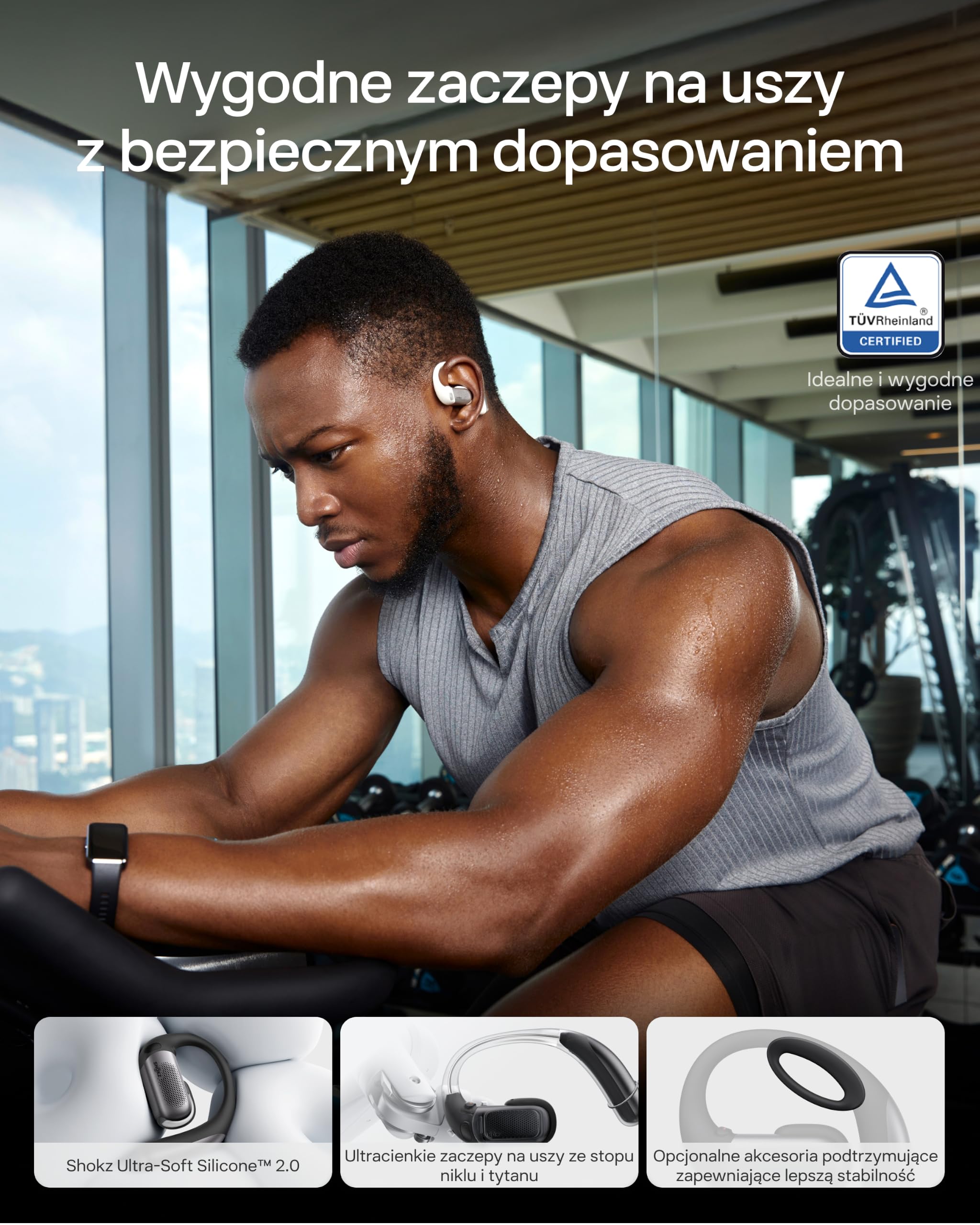 SHOKZ OpenFit Pro Open-Ear True Wireless Słuchawki, redukcja szumów, Dolby Atmos, głęboki bas, do 50 h pracy, AI dla wyraźnych połączeń, idealne do pracy i sportu, Bluetooth 6.1, IP55, Białe