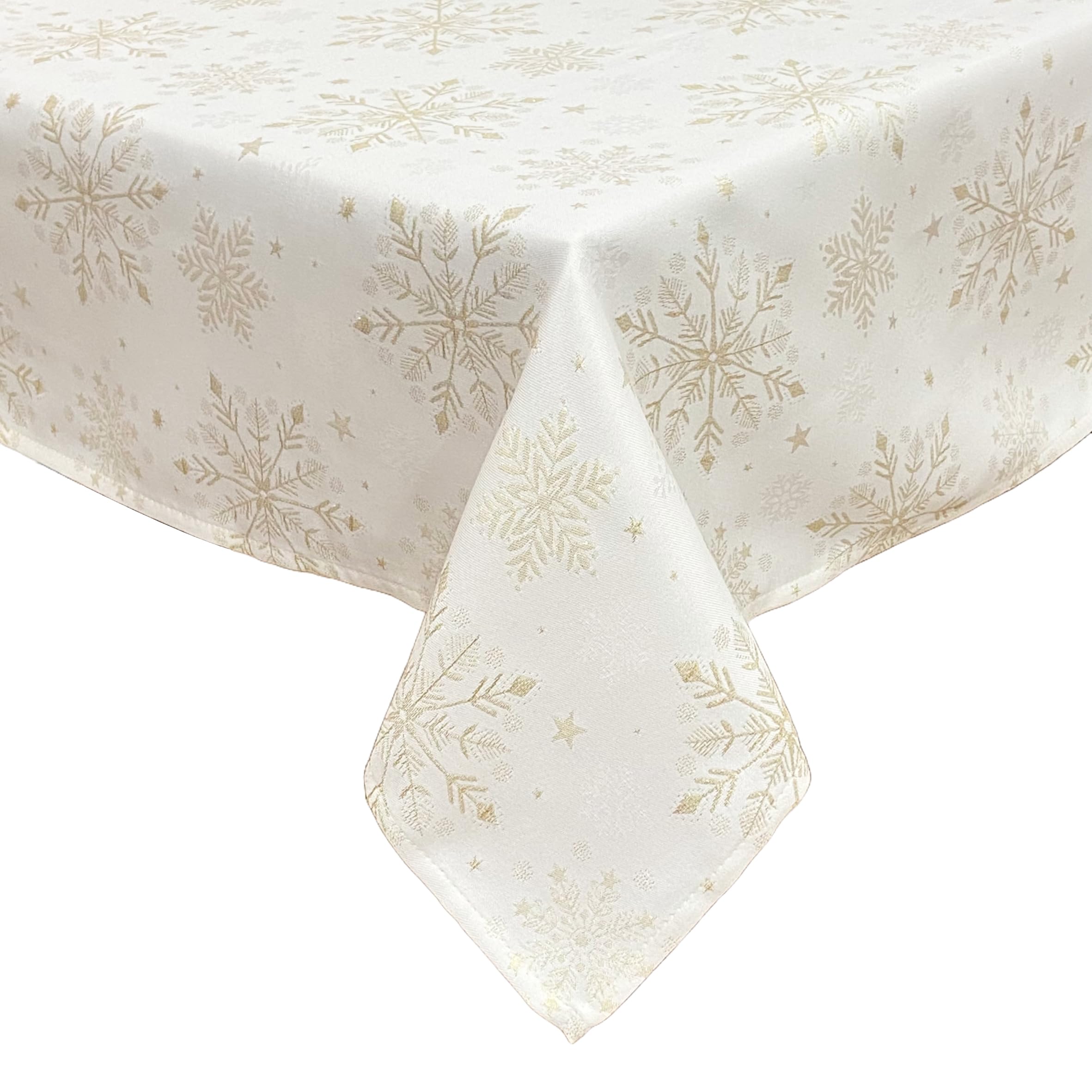 Peggy Wilkins Champagne/Gold Snow Fall Christmas Snowflake Jacquard Tablecloth 67" Round