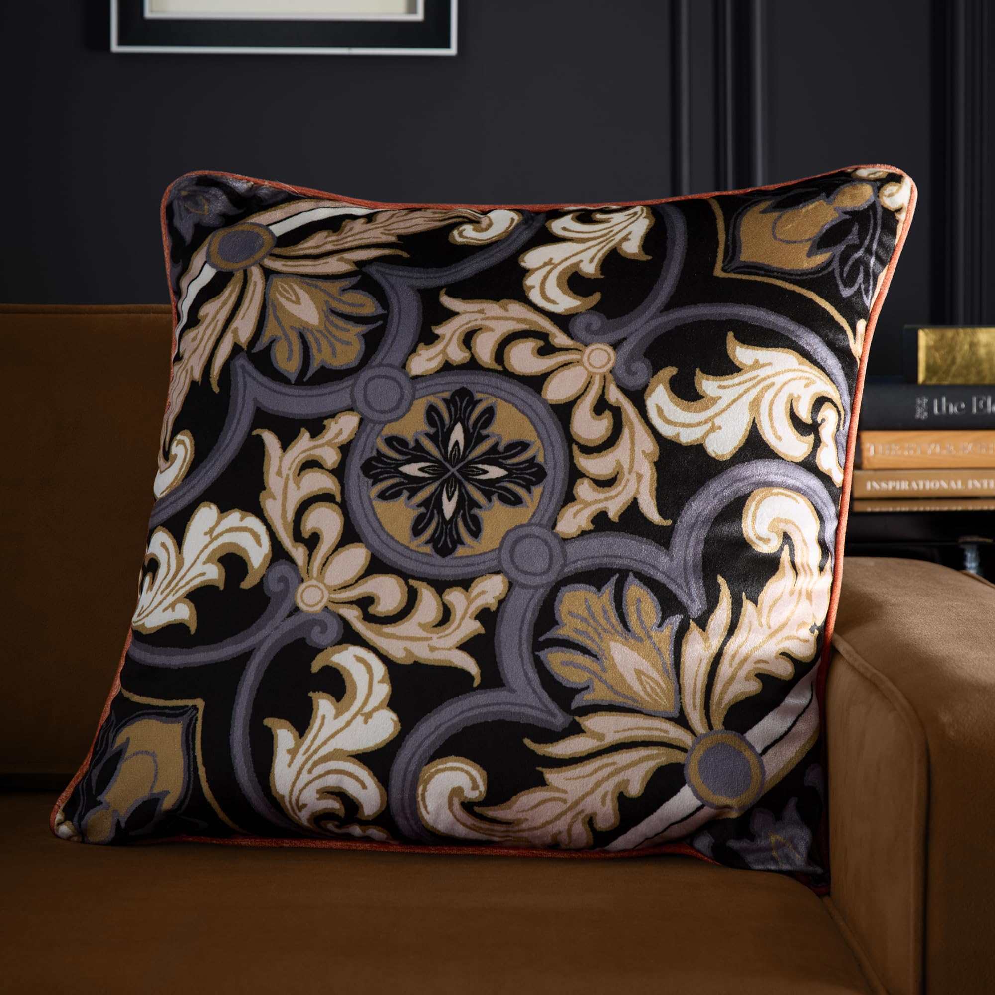 B&Q -  Festivo Ornamental Tile Print Velvet Black Filled Cushion