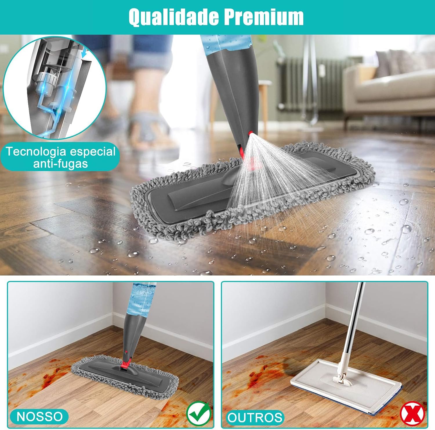 Mop Spray Com 800ml – Esfregão Com Spray De Microfibra Com 3 Refis Laváveis, Limpeza De Chão Seco E úmido, Ideal Para Cozinha, Piso Laminado, Azulejos E Madeira Mop Spray Com 800ml – Esfregão Com Spray De Microfibra Com 3 Refis Laváveis, Limpeza De Chão Seco E úmido, Ideal Para Cozinha, Piso Laminado, Azulejos E Madeira