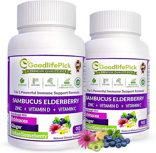 Miniatura 7 de Baya de saúco 7 en 1 con zinc, vitamina C, vitamina D, equinácea, jengibre y grosella espinosa india (Amla). Cápsulas de saúco prémium de 90