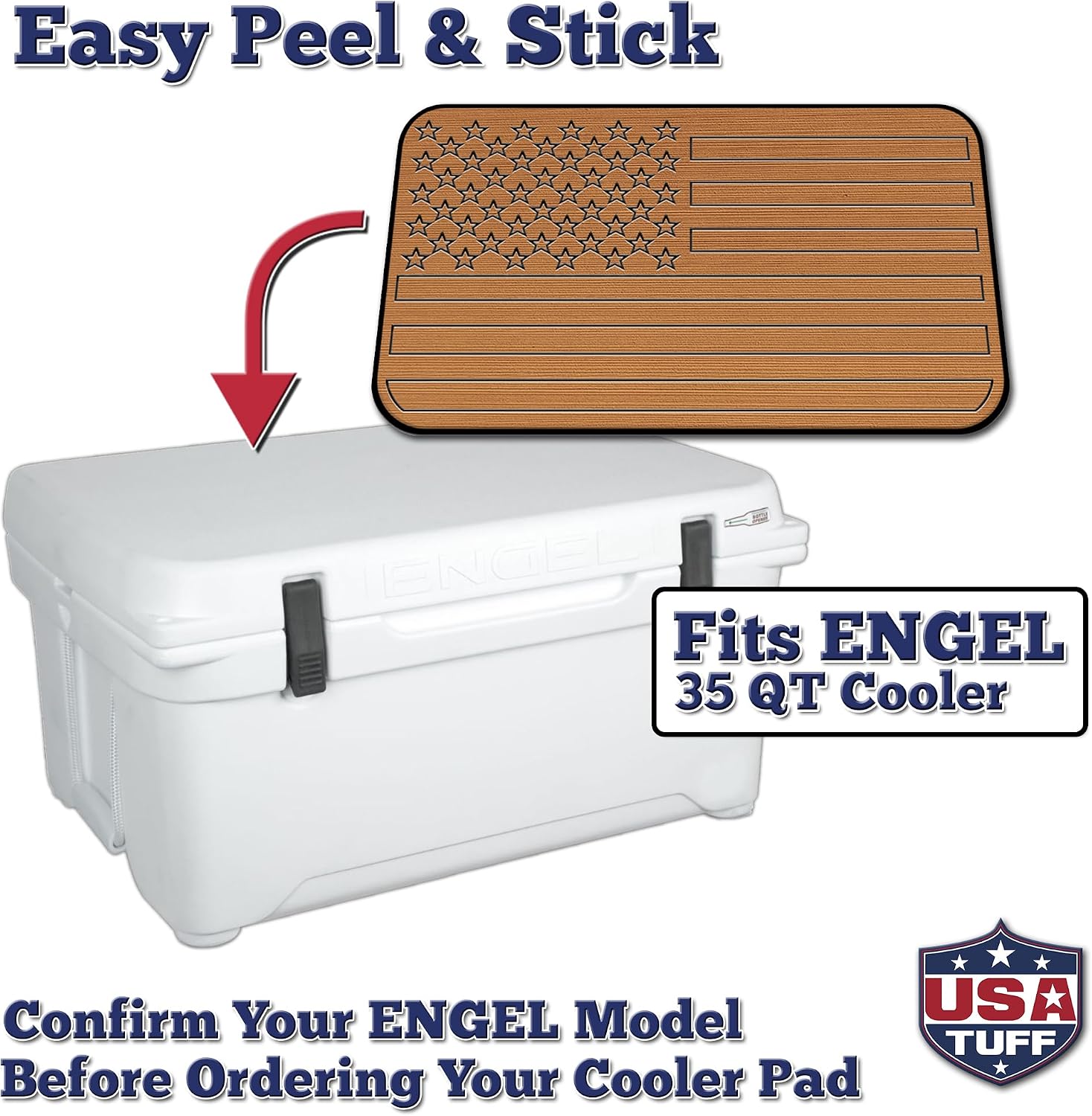 USATuff SeaDek EVA Mat Cooler Pad fits Engel | Peel & Stick Application | Non Slip Comfort Accessories - US Flag Design (Mocha-Black)