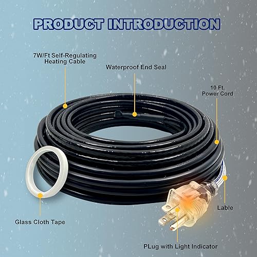 Miniatura 3 de MAXKOSKO Cable de calor de tubo autorregulador para protección contra congelación de tuberías, canaleta de techo, cable de calefacción para deshielo
