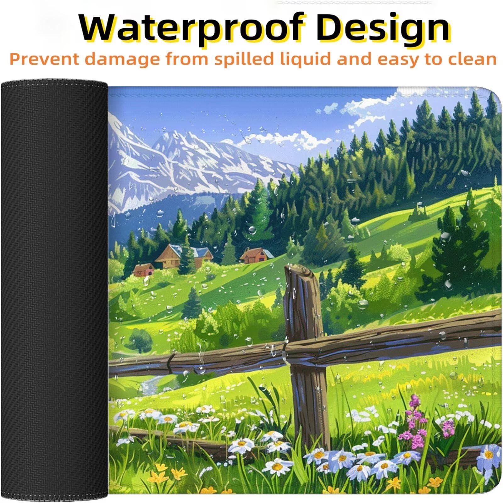 Podkładka pod mysz 1500 x 800 x 3 mm zielona podkładka pod biurko łąka antypoślizgowa wodoodporna, zmywalna gumowa podstawa, ulepszona szybkość i precyzja, podkładka pod mysz do ochrony biura