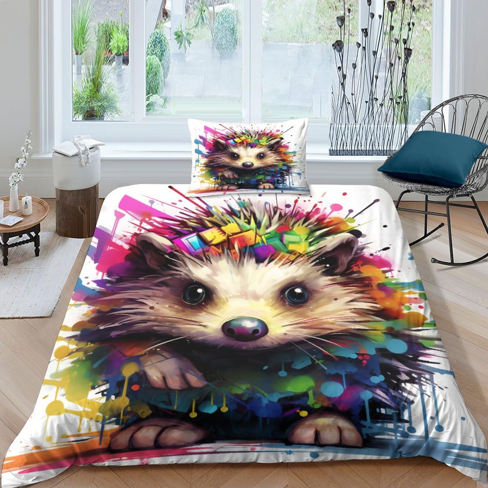 Housse de couette herisson pour lit simple et chambre d'enfant cocooning