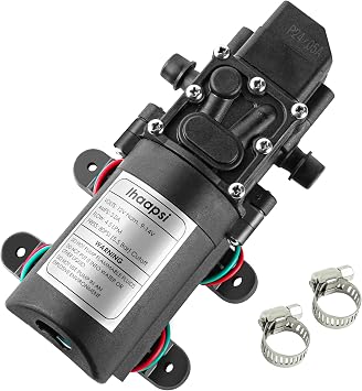 12V DC Fresh Water Pump with 2 Hose Clamp 12 Volt Diaphragm Pump Self Priming Sprayer Pump with Pressure Switch 4.5 L/Min 1.2 GPM 80 PSI Adjustable for RV Camper Marine Boat La 1