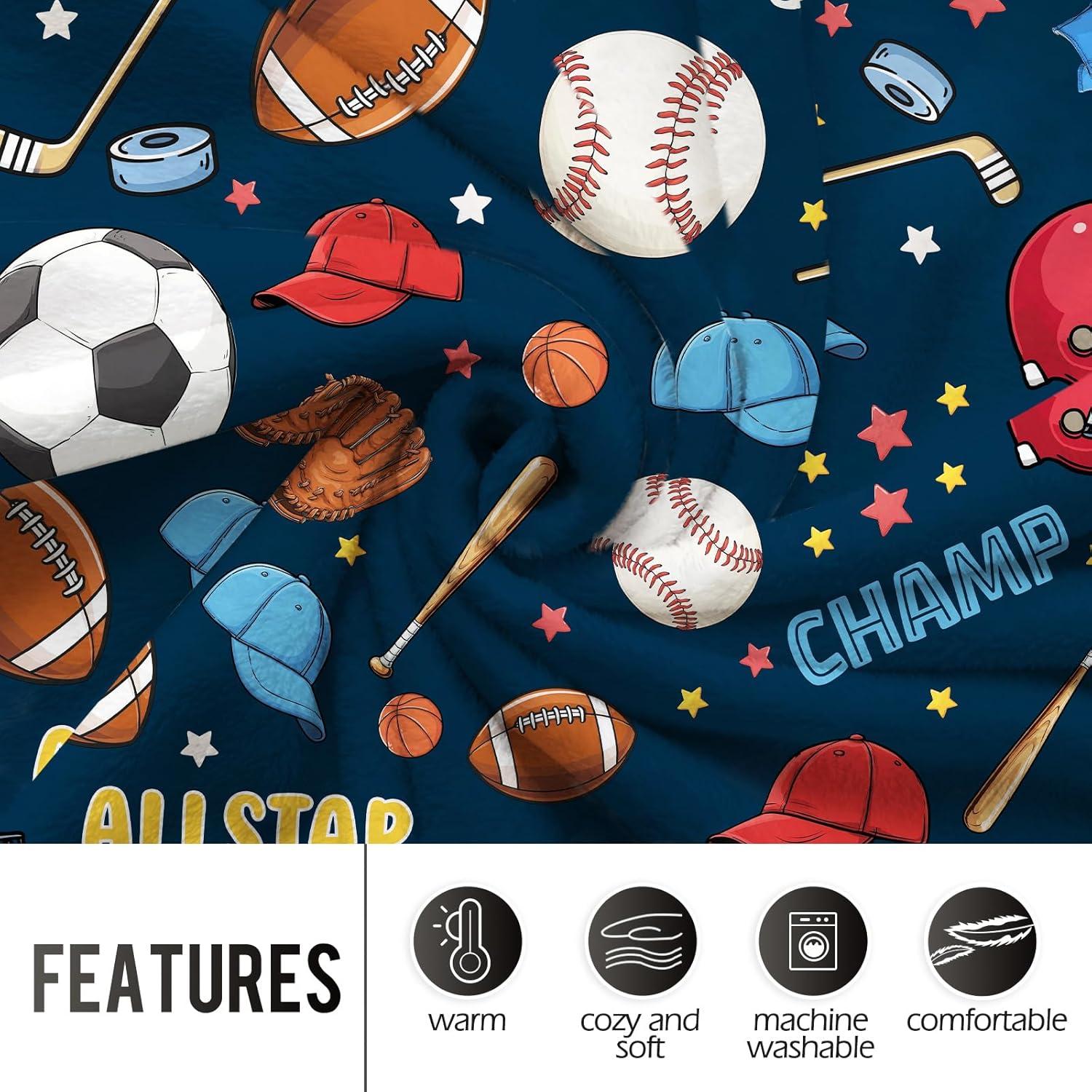 Levens Sports Balls Blanket Gifts for Boys Kids Sports Fan Soft Cozy Flannel Baseball Basketball Football Soccer Throw Blankets Birthday for Couch Sofa Bedroom Camping Decor Gifts 60"x50"