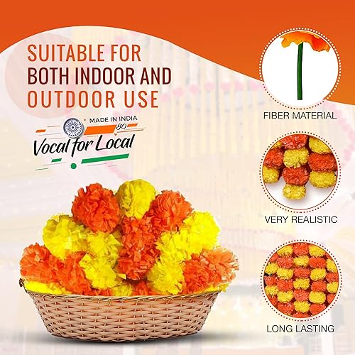 Vista 7 de Guirnalda de caléndula para decoración de flores artificiales indias de caléndula de 5 pies para Diwali, Navidad, fiesta, telón de fondo de boda