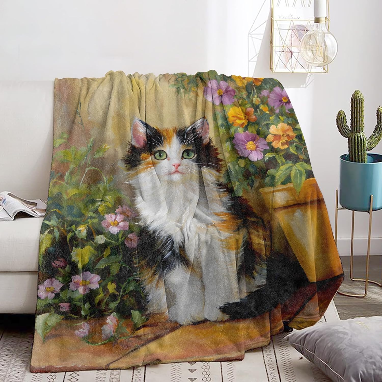 Adorable Cat Blanket Soft Cozy Kitten Throw Blanket for Adults Women Kids - Warm Yet Lightweight Flannel Blankets for Travel, Couch, Bed, Fuzzy Outdoor Comfort Wrap 60"×50" - Image 2
