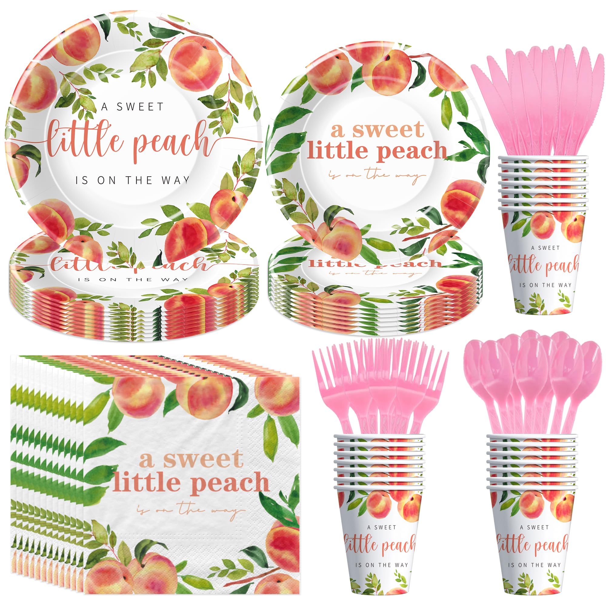 HIPVVILD Peach Baby Shower Decorations Tableware, Little Cutie Sweet As A Peach Baby Shower Party Supplies, Paper Plate, Cup, Napkin, Disposable