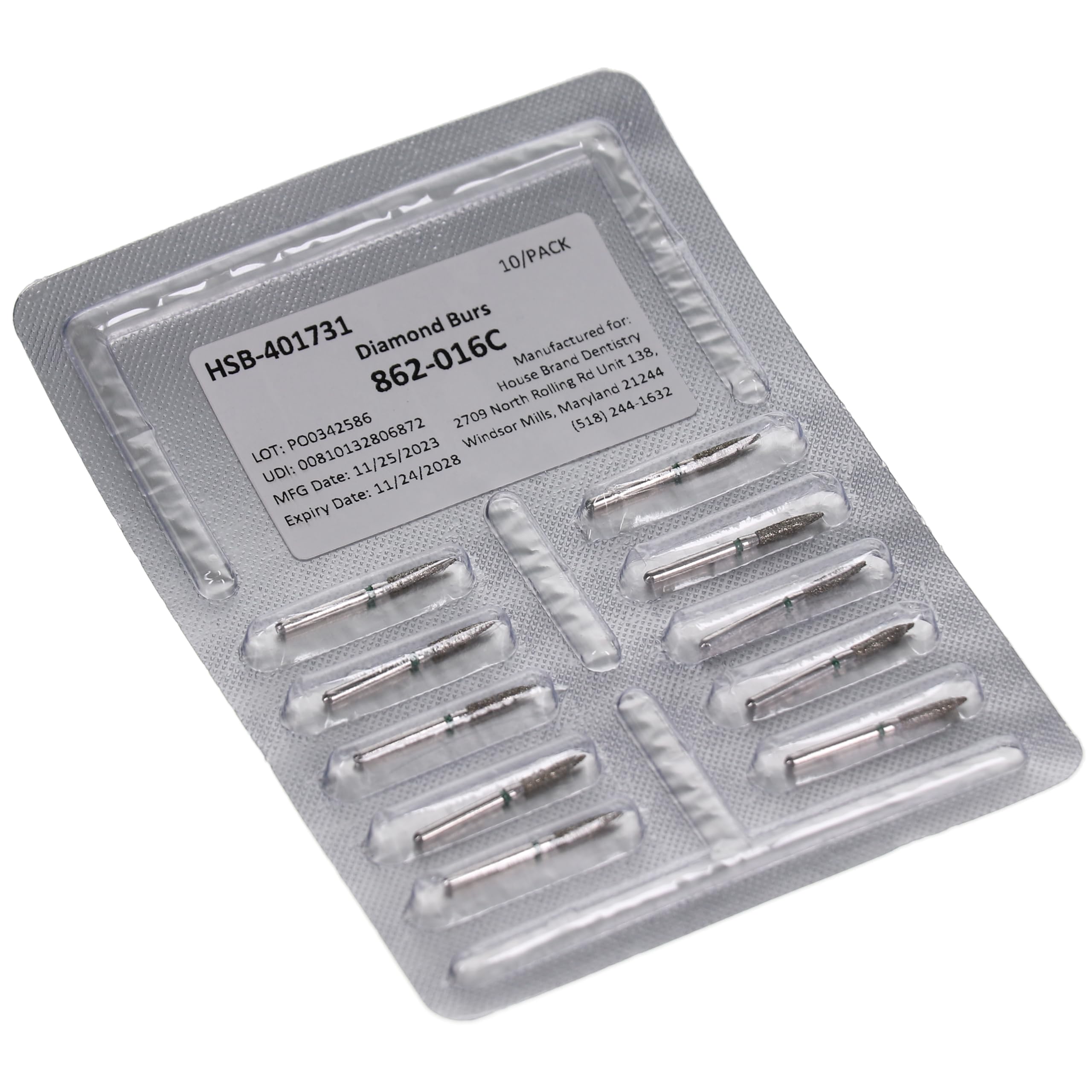 House Brand Dentistry 401731 HSB FG 862-016C Flame Coarse Grit Diamond Burs 10/Pk