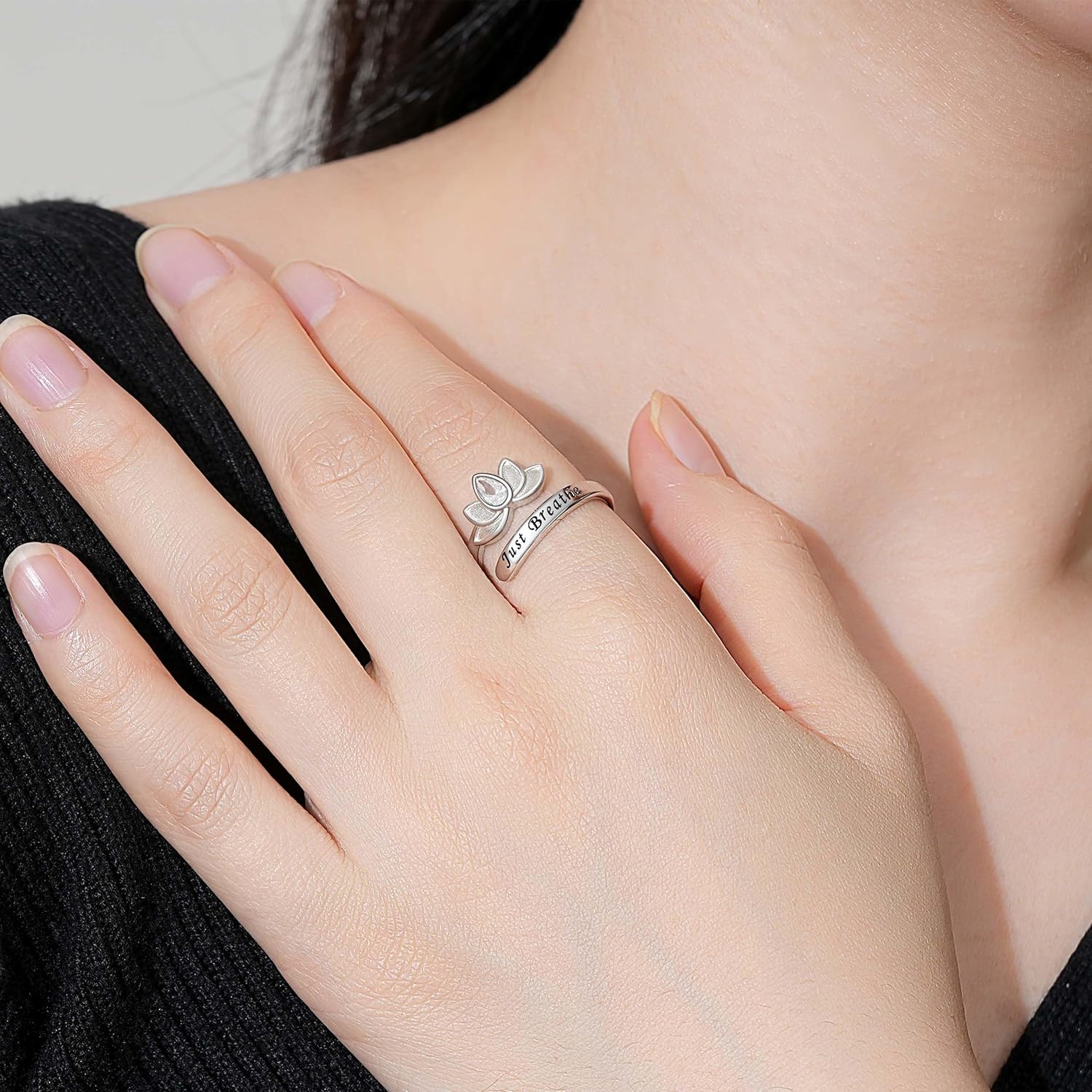 Vintage Spoon Rings for Women Adjustable 925 Sterling Silver Feather Cross Just Breathe Ring Thumb Ring Valentines Day Mother's Day Gifts for Mom & Grandma - Image 3