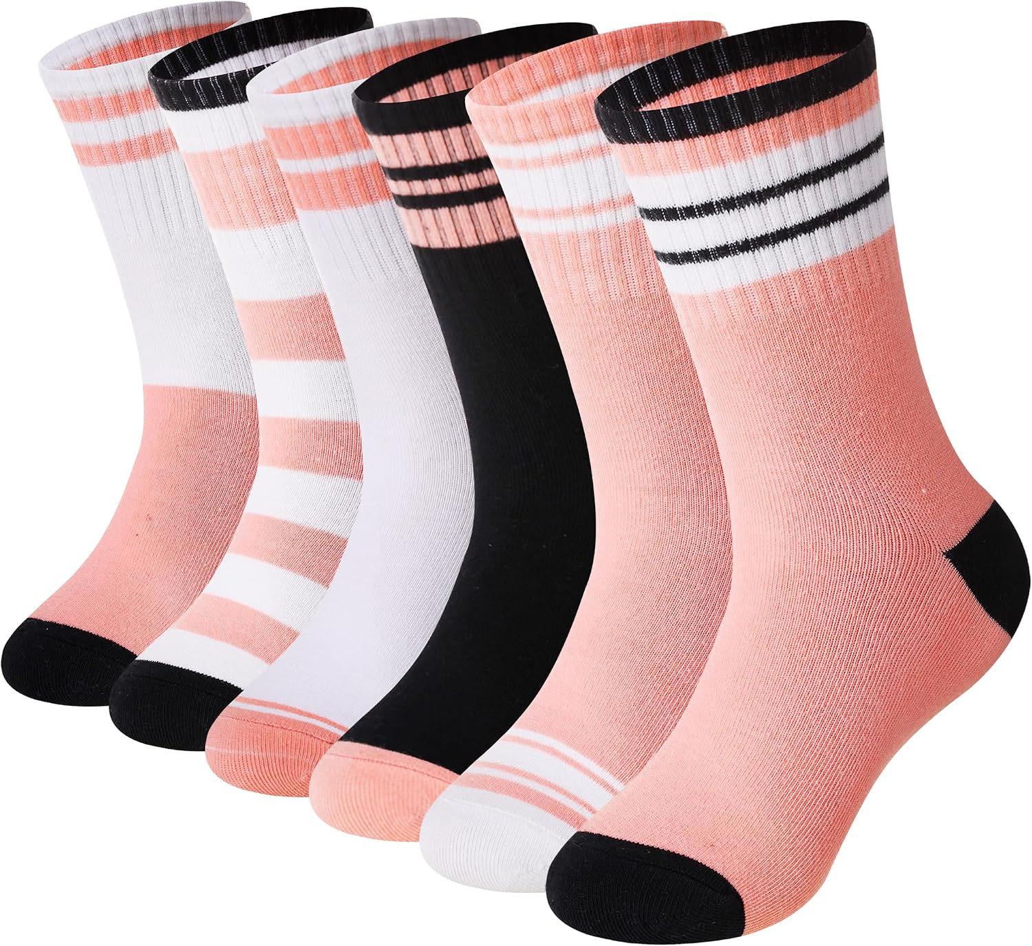 Eyean Girls Athletic Crew Socks Kids Cotton Cute Breathable Dress Socks 6 Pairs