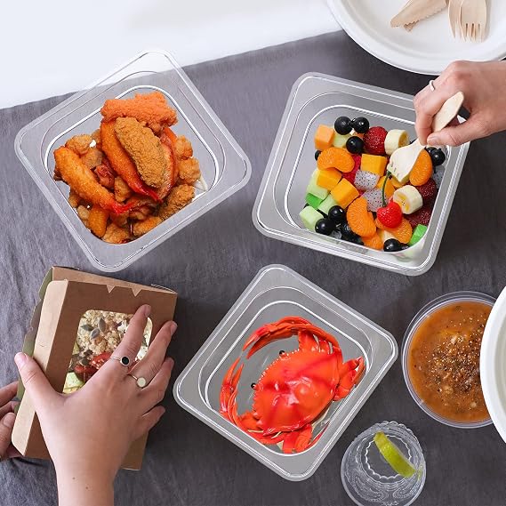 Yinder 6 Pcs 1/6 Size Clear Plastic Food Pans Stackable,4'' Deep