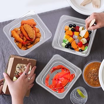 Yinder 6 Pcs 1/6 Size Clear Plastic Food Pans Stackable,4'' Deep