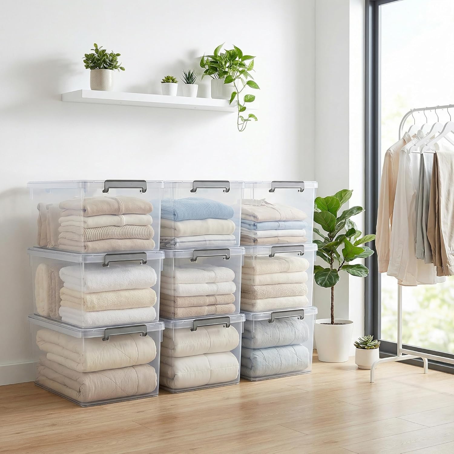 Citylife 33 Qt. Plastic Storage Bins with Lids Large Stackable Storage Containers for Organizing Clear Durable Storage Box, 4 Pack