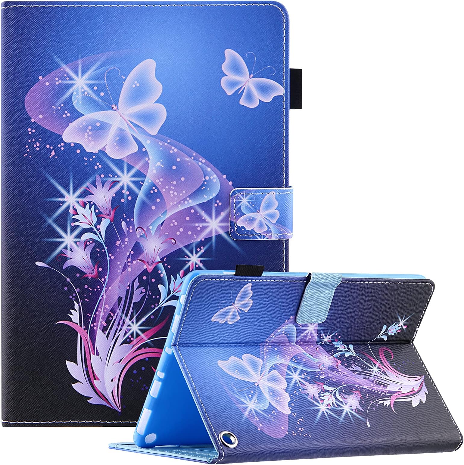 Viclowlpfe Amazon Kindle Fire HD 10 and Fire HD 10 Plus Tablet Case (Compatible with 11th Generation 2021 Release), Slim Fit Leather Stand Smart Cover with Auto Sleep/Wake, 01 Butterfly Flower