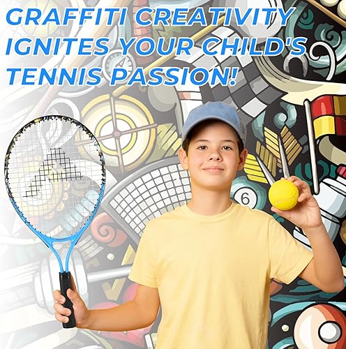 Miniatura 4 de Raqueta de tenis para niños pequeños, kit de iniciación de 17-25 pulgadas para niña, rosa y amarillo con bolsa de nailon 420D