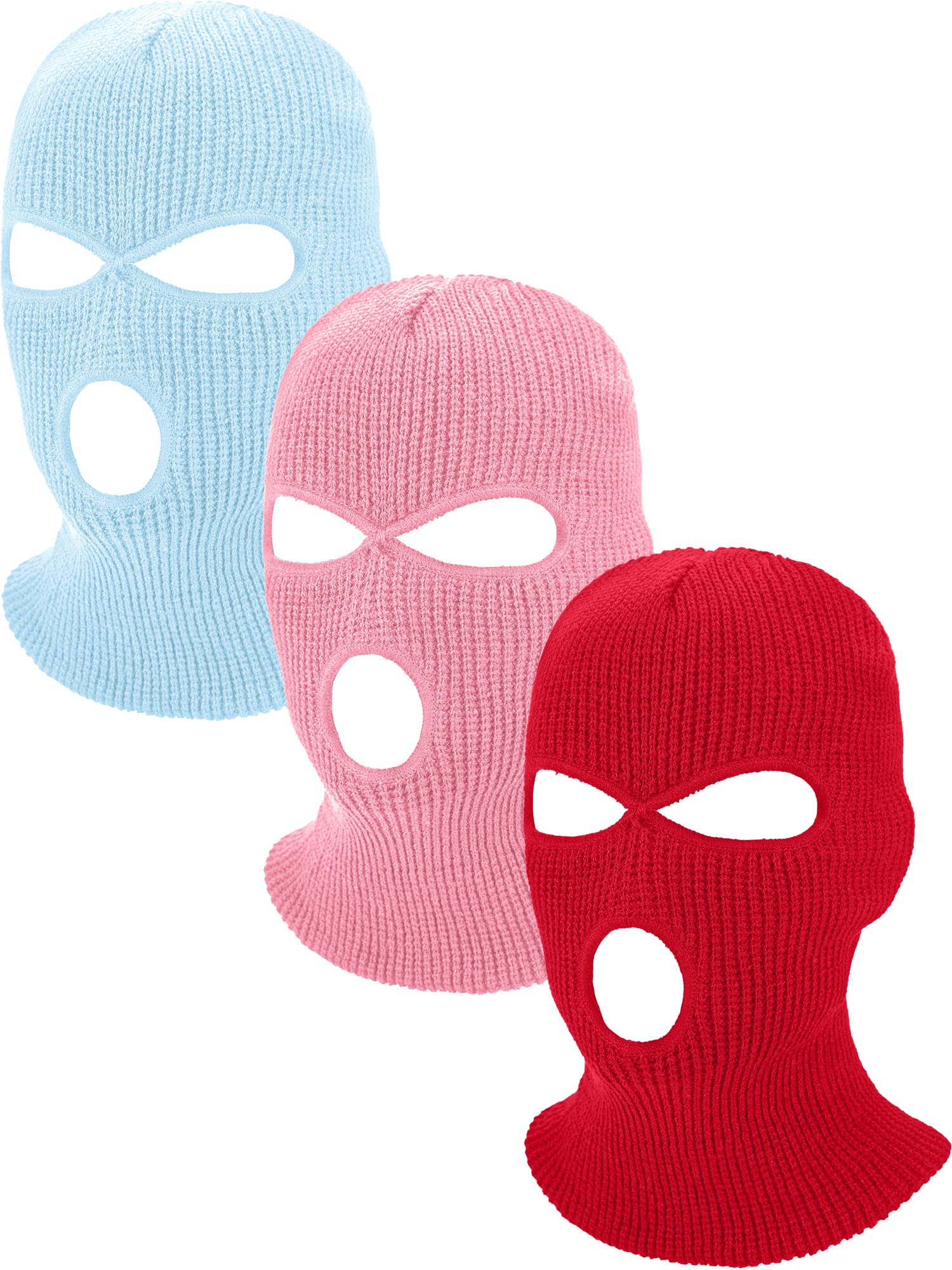 Geyoga 3 Pcs 3 Hole Ski Mask Balaclava Winter Knitted Full Face Cover Ski Mask Outdoor Sports for