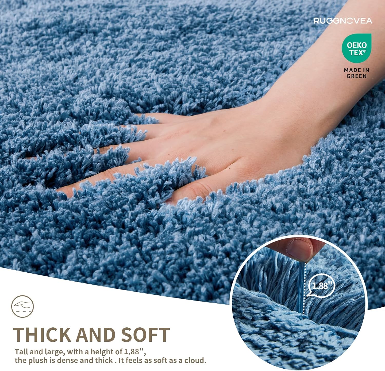 Bathroom Rugs Non Slip Washable 59x24, Ultra Thick Soft Microfiber Absorbent Bath Mats, High Density Foam Latex Non Slip Backing Bath Rugs, Fluffy Floor Carpet for Tub&Shower, Blue