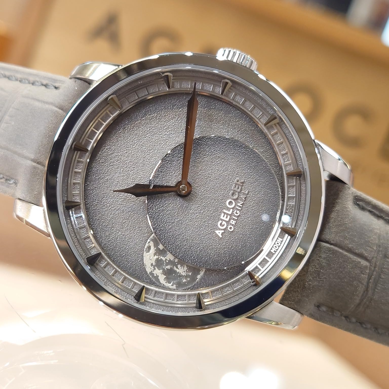 agelocer Reloj mecánico automático para hombre, esfera de módulo de fase lunar de precisión de 29.51 días, cristal de zafiro, reserva de energía de 80 horas, luminoso, relojes de negocios para hombre