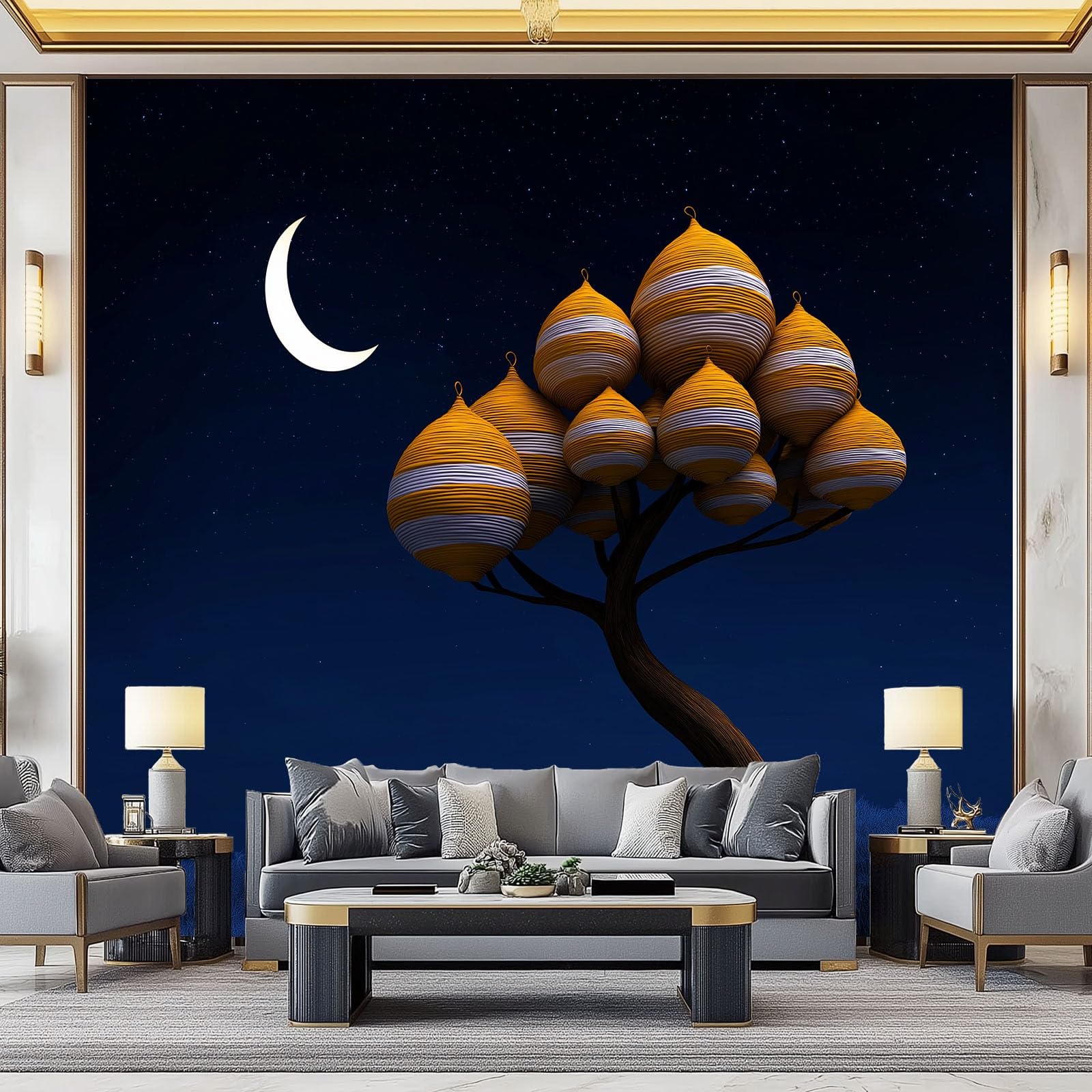 Tapeta zdjęcie fantasy kreskówka 3D paski plaster miodu 250 x 175 cm murale duże tło telewizora sztuka ścienna - ciemnoniebieski mural dekoracja do salonu sypialni luksusowy plakat artystyczny