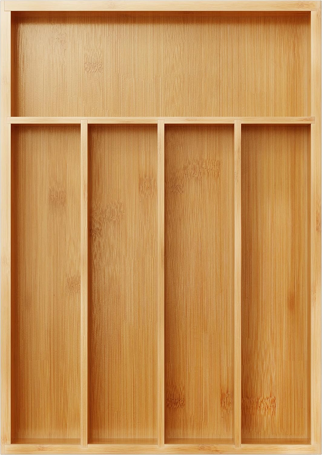 BAMEOS Utensil Drawer Organizer, Cutlery Tray Desk Drawer Organizer Silverware Holder Kitchen Knives Tray Drawer Organizer, 100% Pure Bamboo Cutlery in Natural Color (9.75)