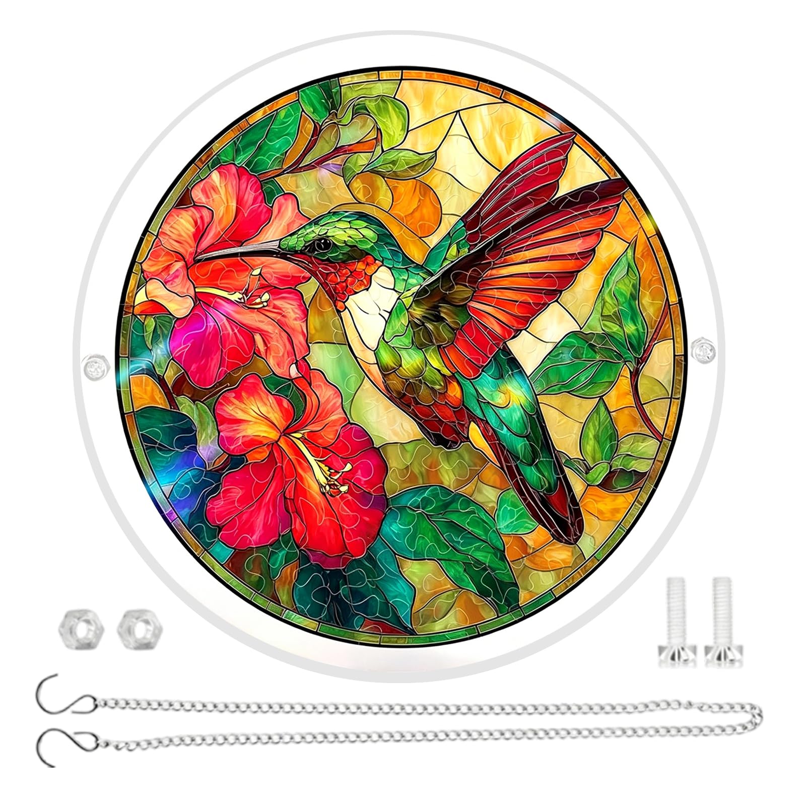 Stained Glass Window Hanging Jigsaws Puzzle Suncatchers 2D Acrylic Window Panel with Rope for Garden Yard Ornament Gift Stained Glass Hanging