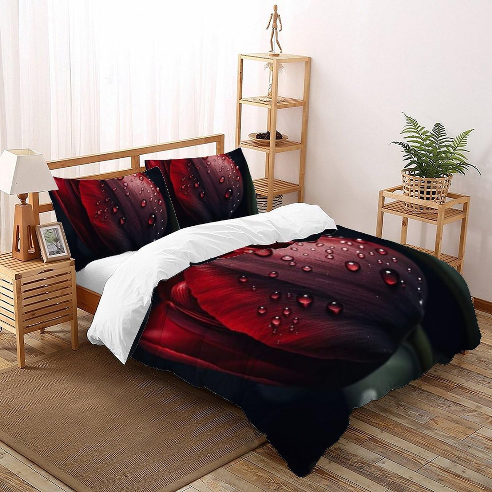 Housse de couette 200x200 anti-plis imprimé 3D fleurs romantiques