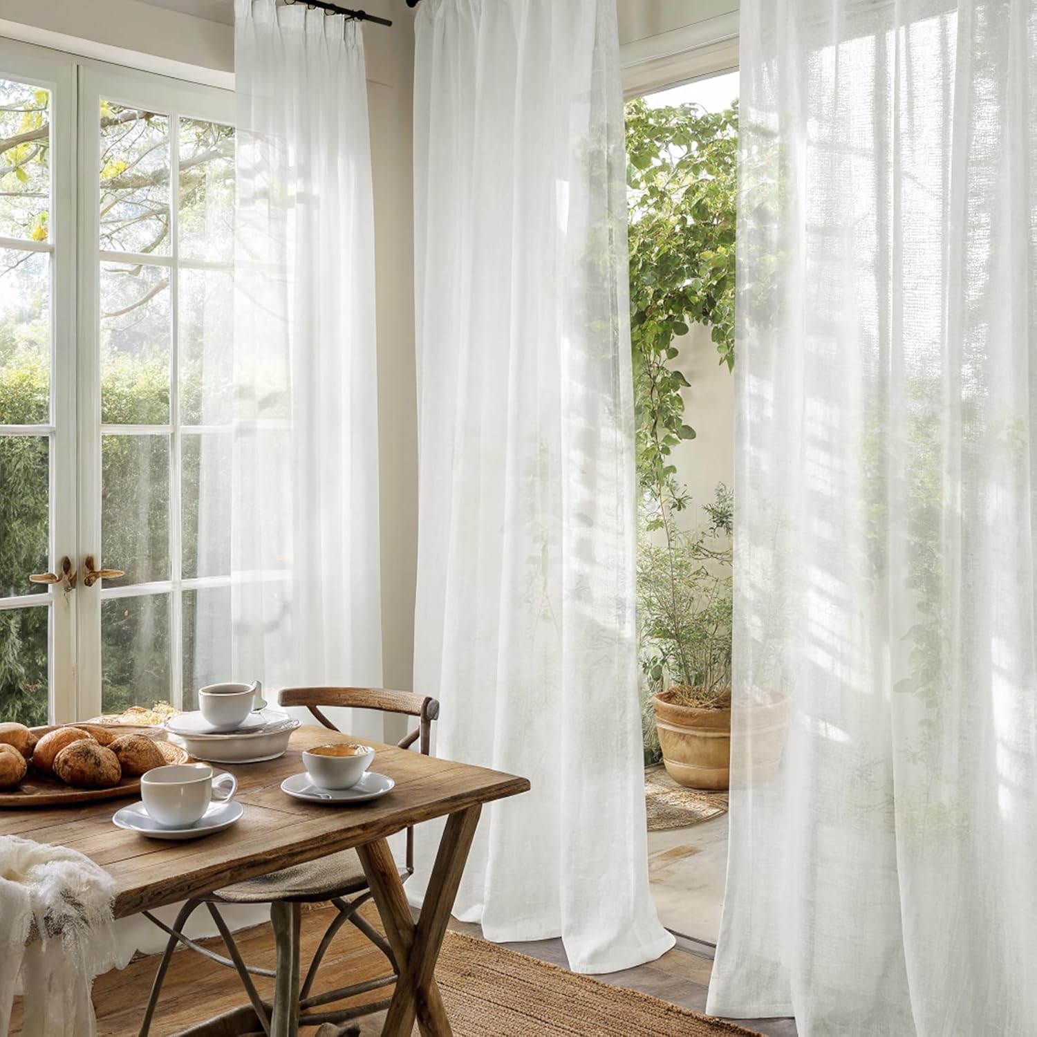 ChadMade Lightweight Linen Textured Semi Sheer Curtain 2 Panels Set 84 Inches Long, Pinch Pleated Light Filtering Privacy Curtain for Living Room Bedroom, 72 W x 84 L, Natural Color